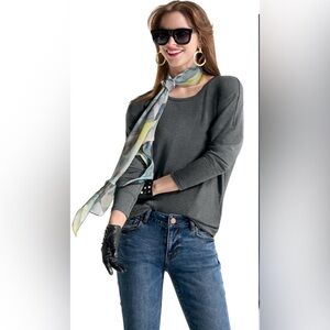 CAbi Cut Up Tee 4364 size large Charcoal Gray Long-Sleeve Scoop Neck Top